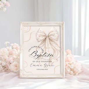 Elegant Beige Slöja med Pärl Dop Välkommen Poster