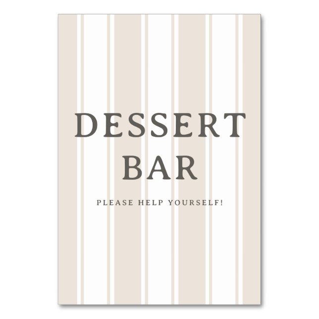 Elegant Beige Striped Dessert Bar Sign Bordsnummer (Framsidan)