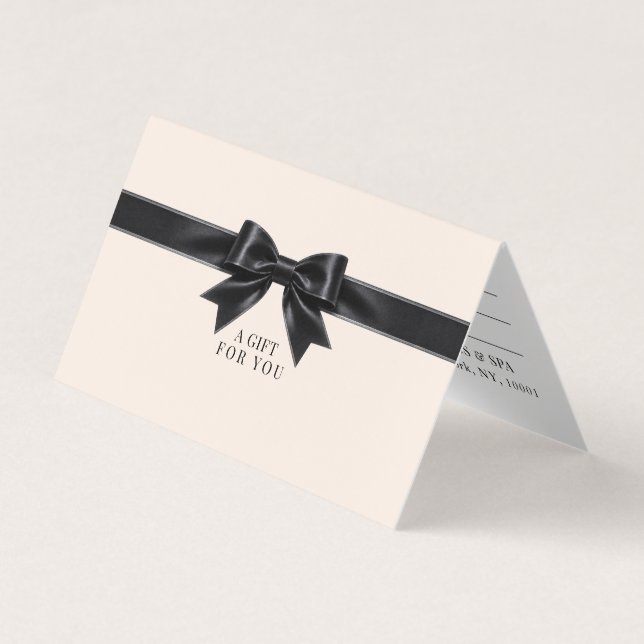 Elegant Beige Svart Bow Presentkort Visitkort (Framsida)