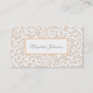 Elegant Beige Swirls Damask Feminine Blommigt Visitkort