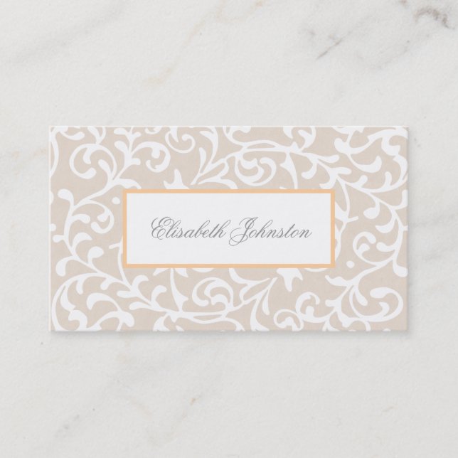 Elegant Beige Swirls Damask Feminine Blommigt Visitkort (Framsida)