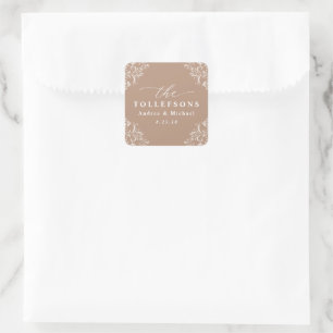 Elegant Beige / Taupe Bröllop Klassisk Fyrkantig Fyrkantigt Klistermärke