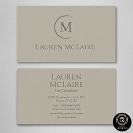 Elegant Beige Taupe Circle Monogram Business Card Visitkort