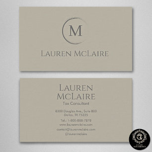 Elegant Beige Taupe Cirkel Monogram Affärs Kort