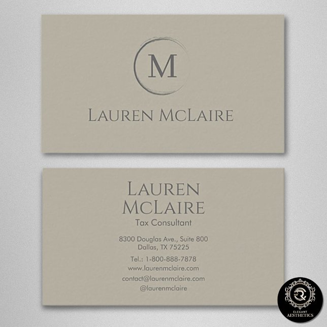 Elegant Beige Taupe Cirkel Monogram Affärs Kort (Skapare uppladdad)