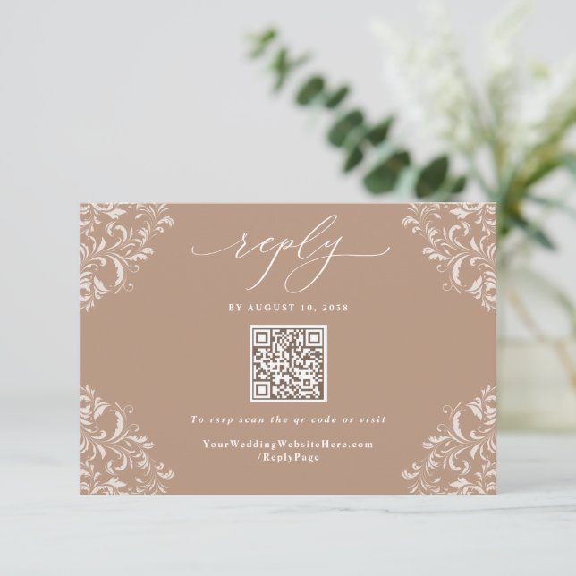 Elegant Beige Taupe Neutralt Bröllop QR-kod OSA Kort (Stående Fram)