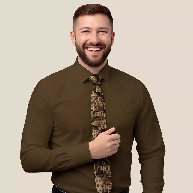 Elegant Beige Tie med Architectural Mönster Desig Slips (Skapare uppladdad)
