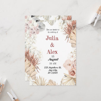 Elegant Beige Tropisk Bouquet i Vattenfärg Boho-st Inbjudningar
