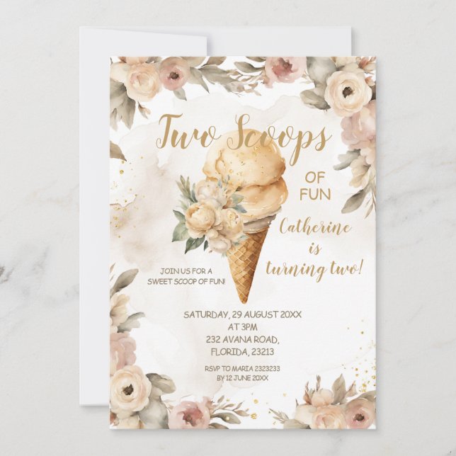 Elegant Beige två skottar Roligt 2:a födelsedagen  Inbjudningar (Framsida)