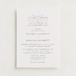 Elegant Beige Venue Sketch Wedding Invitation Inbjudningar