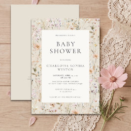 Elegant Beige Vildblomma QR-kod Baby Shower Inbjudningar