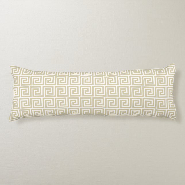 Elegant Beige & Vit Grekiskt Mönster Kroppskudde (Framsidan)