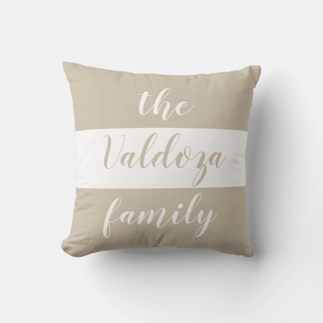 Elegant Beige Vita Ränder Familjenamn Kudde (Framsida)