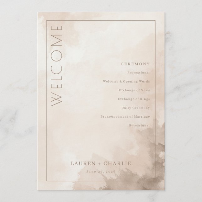 Elegant Beige Watercolor Ceremony Schedule Program (Framsida)