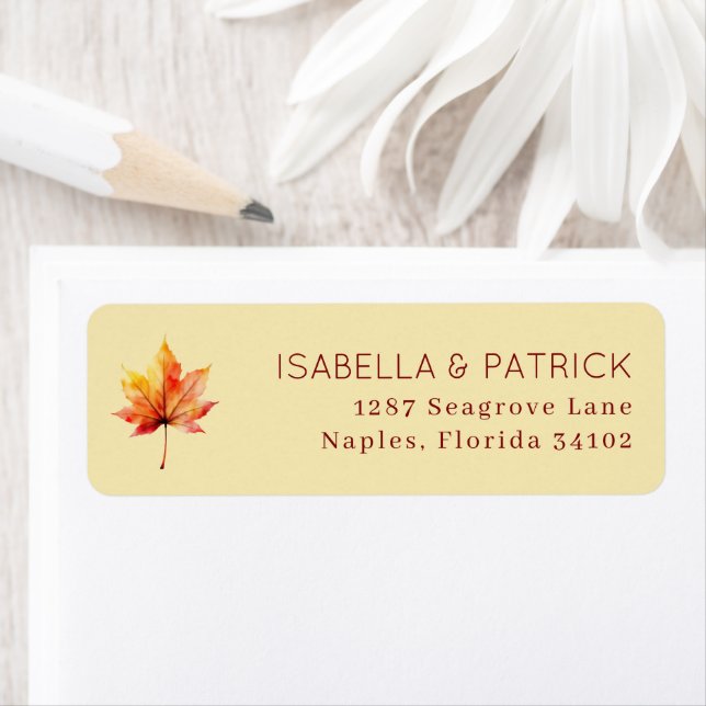 Elegant Beige Watercolor Leaf Returadress Etikett (Insitu)