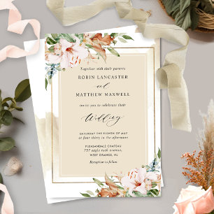Elegant Beige Watercolor och Earthy Blommigt Bröll Inbjudningar