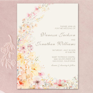 Elegant Beige Watercolor Wildblommor Bröllop Inbjudningar