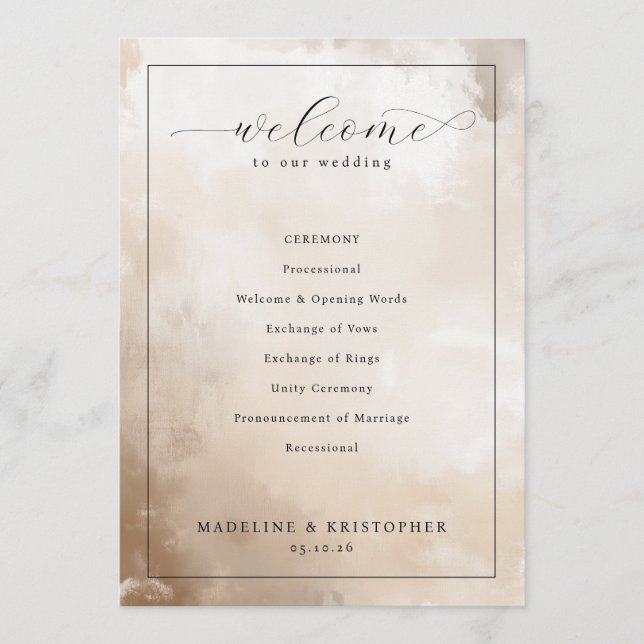 Elegant Beige Wedding Ceremony Program (Framsida)