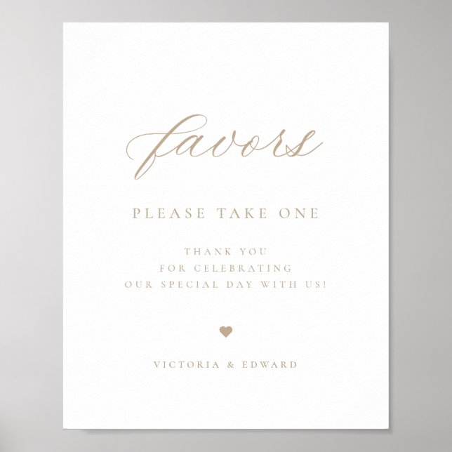 Elegant Beige Wedding Favor Poster (Framsidan)