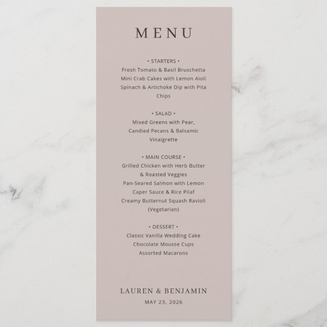 Elegant Beige Wedding Menu Meny (Framsida)