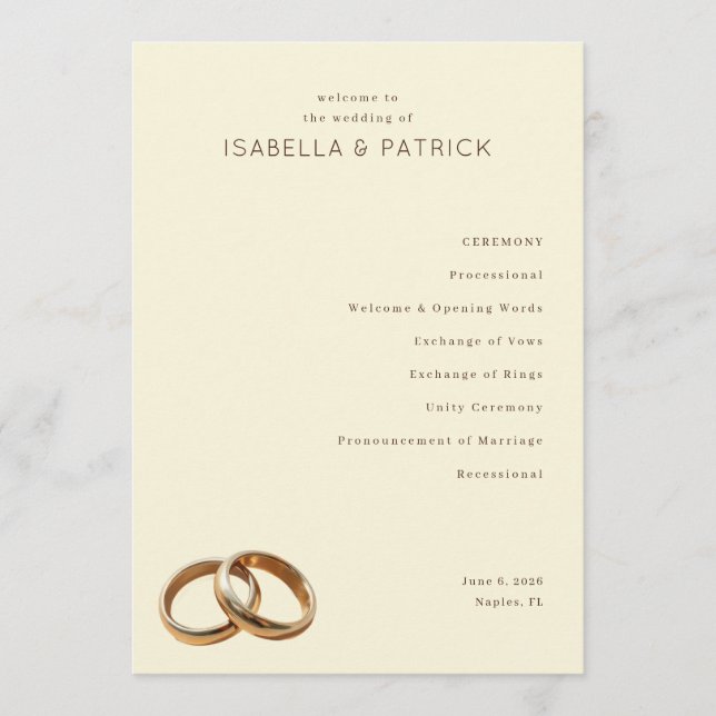 Elegant Beige Wedding Rings Program (Framsida)