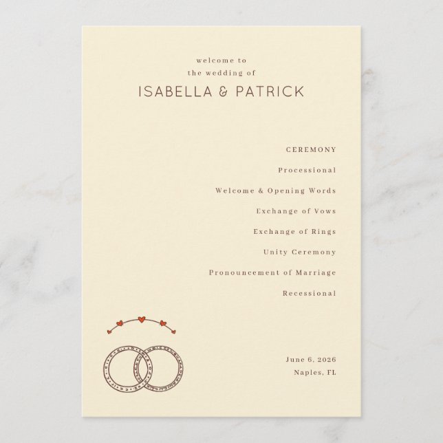Elegant Beige Wedding Rings Program (Framsida)