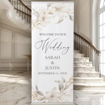 Elegant Beige White Blommigt Bröllop Välkomstskylt