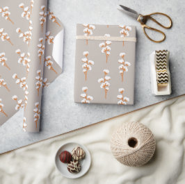 Elegant Beige Wrapping Paper with Cotton Branch Presentpapper