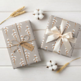 Elegant Beige Wrapping Paper with Cotton Branch Presentpapper