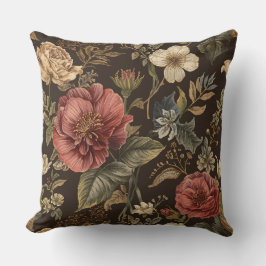 Elegant, Beigie Maroon Brown Flowers Pattern Kudde