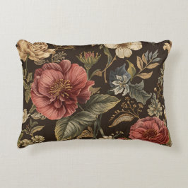 Elegant, Beigie Maroon Brown Flowers Pattern Prydnadskudde