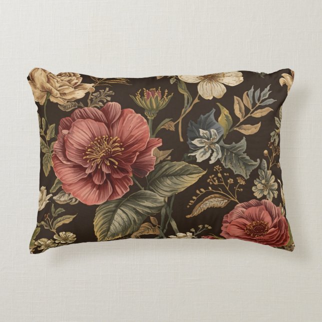 Elegant, Beigie Maroon Brown Flowers Pattern Prydnadskudde (Framsidan)