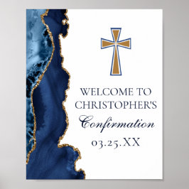 Elegant Bekräftelse av Kor-marinagat i blått Guld Poster