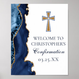 Elegant Bekräftelse av Kor-marinagat i blått Guld Poster