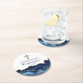 Elegant Bekräftelse av Kor marinblått Guld Party Underlägg Papper Rund