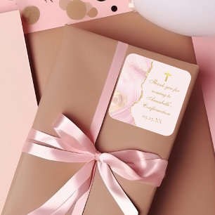 Elegant Bekräftelse av Kor Rosa Guld Agate Anpassn Fyrkantigt Klistermärke