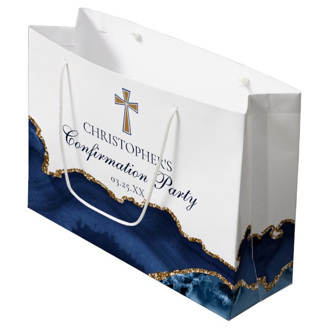 Elegant bekräftelsekors Navy Blue Guld Fest (Framsidan Vinklad)