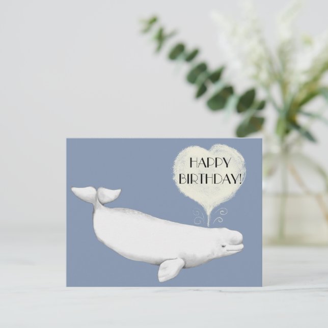 Elegant Beluga Whale Illustration Grattis på födel Vykort (Stående Fram)