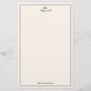 Elegant Benvit Brown Grönt Greenery Monogram Brevpapper