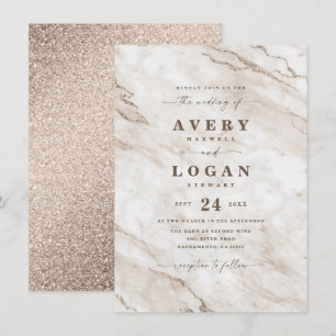 Elegant Benvita Beige Marble & Glitter Bröllop Inbjudningar