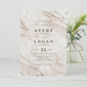 Elegant Benvita Beige Metallic Marble Bröllop Inbjudningar