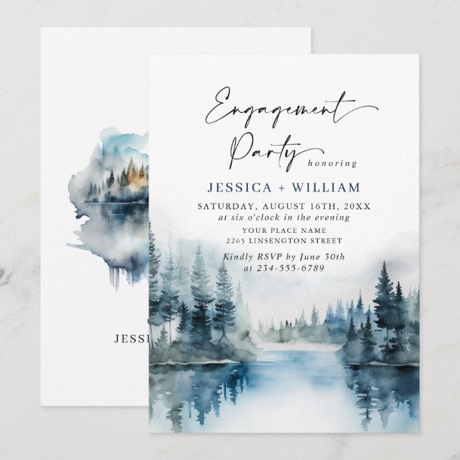 Elegant Berg Skog Bröllopsfest Inbjudningar (Fram/baksida)