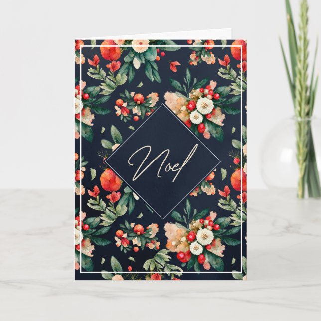 Elegant Berries och Flowers vid marinjulen Kort (Framsida)