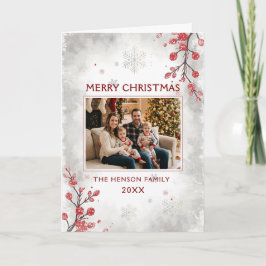 Elegant Berries Snowflakes Family Photo Christmas  Helgkort