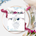 Elegant Berry Blue Blommigt och Watercolor Bröllop Inbjudningar<br><div class="desc">Önska dina gäster med den här fängslande bröllopsinbjudan. Vattenfärgade blommor och löv i elegant i en blandning av bär, burgny, plommon, marin, dammblått och grönt som innesluter namn, medan delikat vattenfärg fläckar ram inbjuder i både övre och grund i en blandning av blått och turkosa nyanser. Tillbaka med samma fläckar...</div>