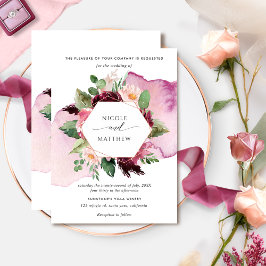 Elegant Berry Burgundy och  Blommigten Bröllop Inbjudningar