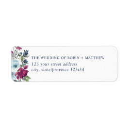Elegant Berry Burgundy och Blue Blommigt Adress La Returadress Etikett