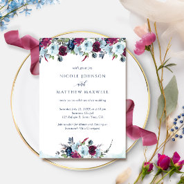 Elegant Berry, Burgundy och Blue Blooms Bröllop Inbjudningar