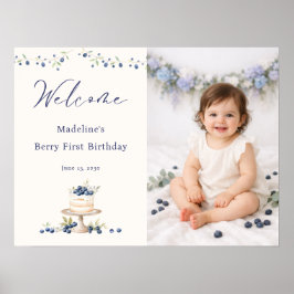Elegant Berry First Birthday Photo Welcome Poster
