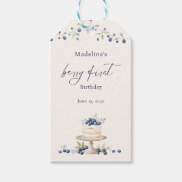 Elegant Berry First Blueberry Födelselsedagstårta Presentetikett